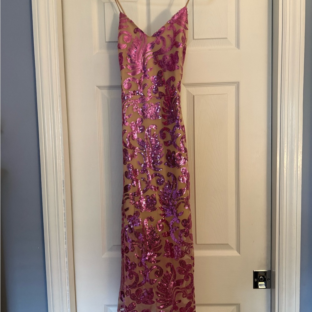 bebe Pink and Purple Sequin Maxi Dress